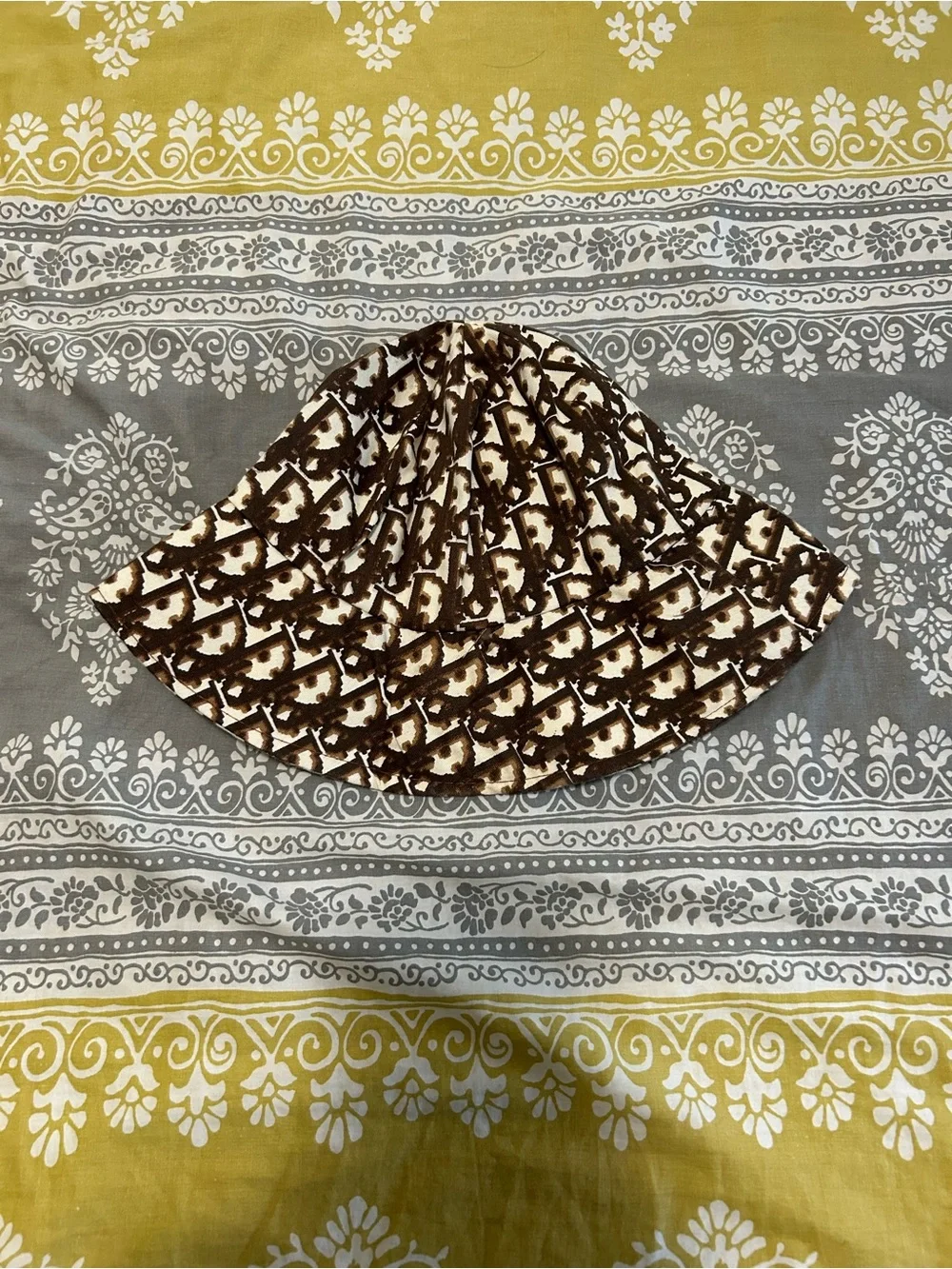 Christian Dior Vintage Brown and White Monogram Bucket Hat. Like New!
